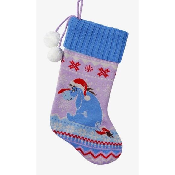 Disney Winnie The Pooh Eeyore Fair Isle Knit Christmas Stocking Holiday Decor - Picture 1 of 2